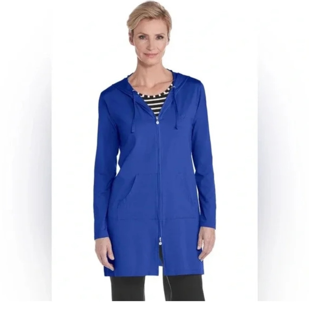 Coolibar Women's Cabana Hooded Swim Cover-Up - Blue small NWT